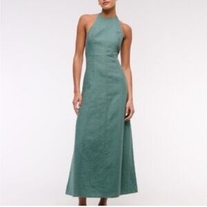 Abercrombie & Fitch NWT Teal Halter Maxi Dress TALL Linen Lightweight Coastal